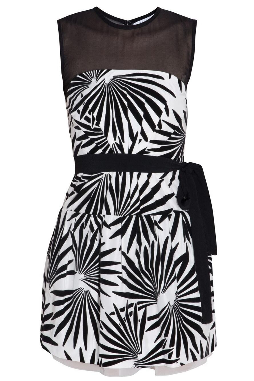 Diane Von Furstenberg DVF Floral Mesh Yarra Habotai Black White Dress 0 XS $598